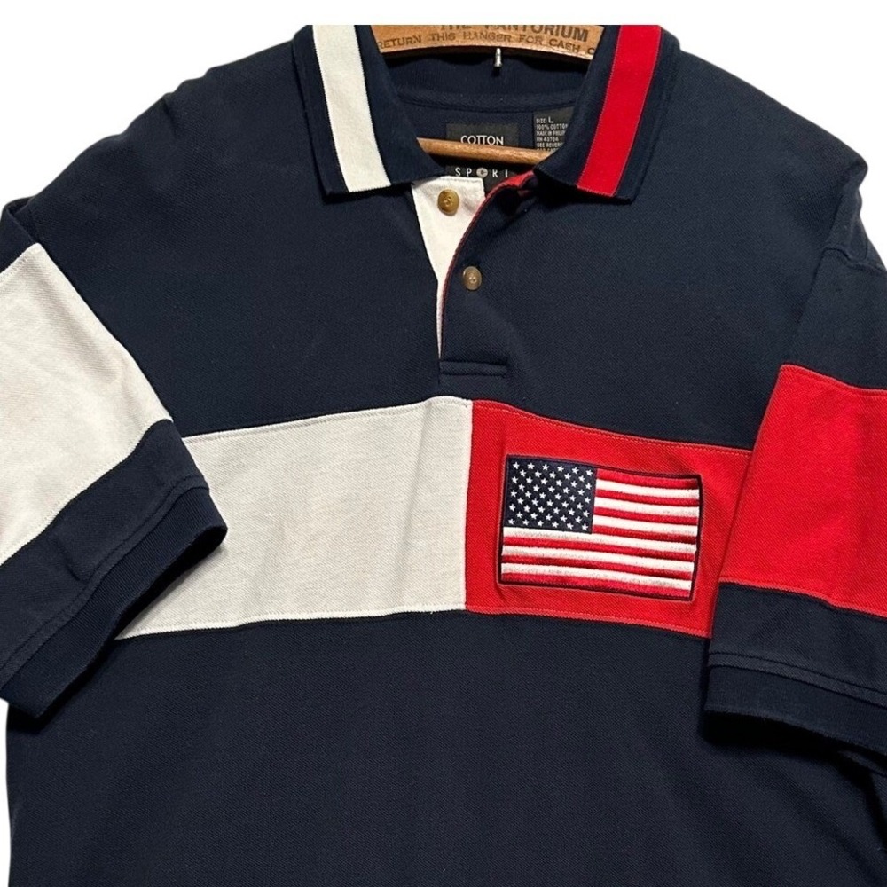 American Flag Vintage Cotton Traders 90 Color Block Polo Size‎ Large 100% Cotton